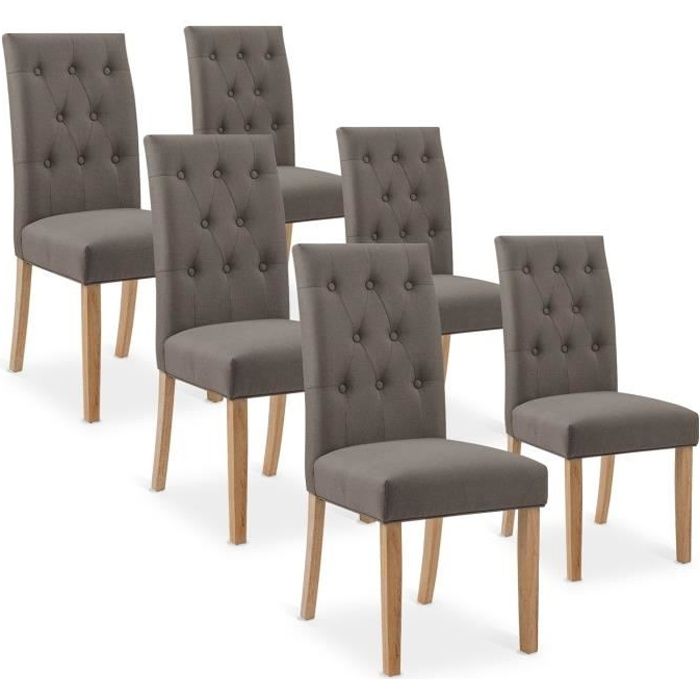 Lot de 6 chaises Gaya capitonnées en tissu taupe Lot de 6 chaises Gaya capitonnées en tissu taupe