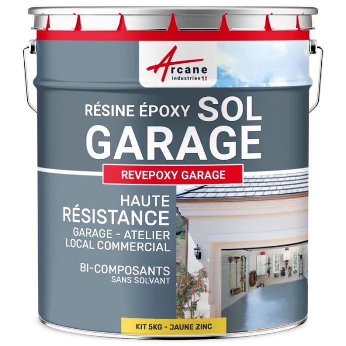 Peinture epoxy garage sol REVEPOXY GARAGE Jaune zinc ral 1018 - kit 5 Kg (couvre jusqu'à 16m² pour 2 couches)