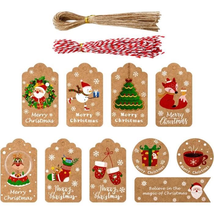 100 Étiquettes Cadeaux Kraft 4x4cm - Avec Ficelle Jute - Pour Mariage, DIY