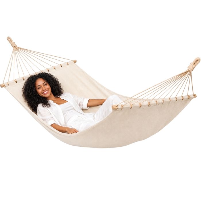 Hamac à Barre 200x120 cm - Double Hamac 2 Personnes 150kg Coton Barre Bois XXL