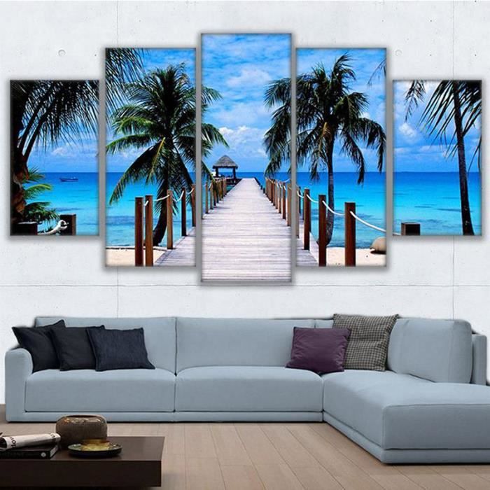 Tableaux Toile Mer Plage 3 X 50x50 Cm - Art Prêt à Accrocher, Impression Numérique, Visario