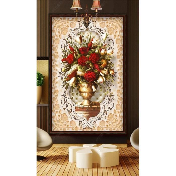 autocollant porte 80x200cm(31.49 inches * 78.74 inches) Les rues les fleurs Peinture murale de porte Sticker Trompe l'œil Stickers de Porte 3D Effet Décoration Auto Adhésif Amovible Imperméable PVC