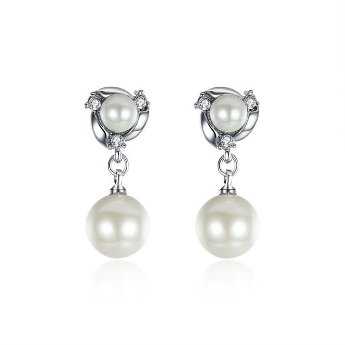 Pierre & Océane PE355 Boucle d'oreille nouveau style à la mode une qualité élevée en cristal en perle et en argent 925 cadeau de