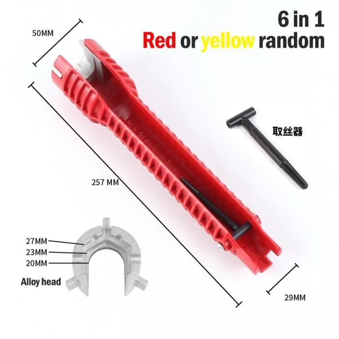 Clé De Robinet Multifonction 8-en-1 - Outil D'Installation Pour Évier, Lavabo, Toilette - ABS Et Aluminium - Rouge