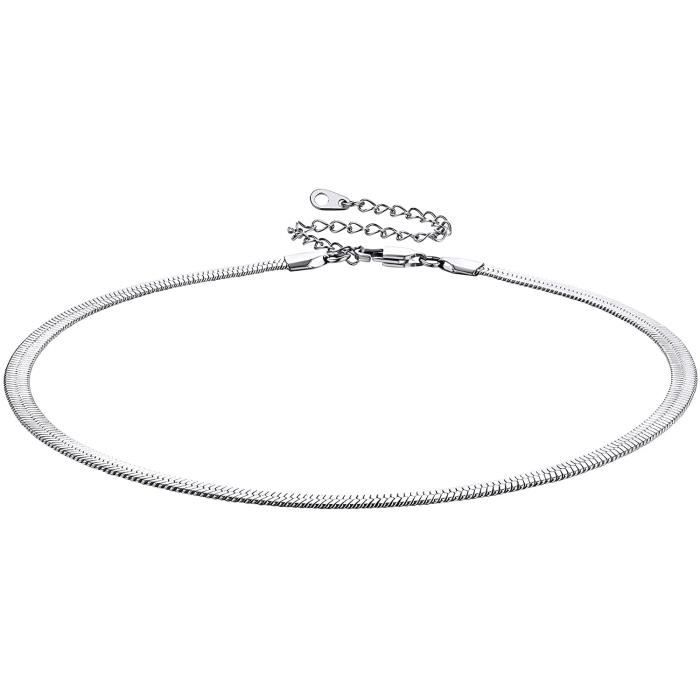 Chaine serpent ras du cou torsadé, acier inoxydable, style contemporai