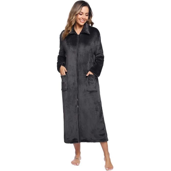 Robe de Chambre Femme Polaire Peignoir Femme Fermeture Eclair