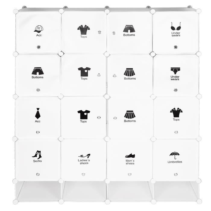 YIS Armoire de Chambre Penderie Portable Étagères de Rangement Avec Tige Suspendue - Blanc 147x 36x 165cm