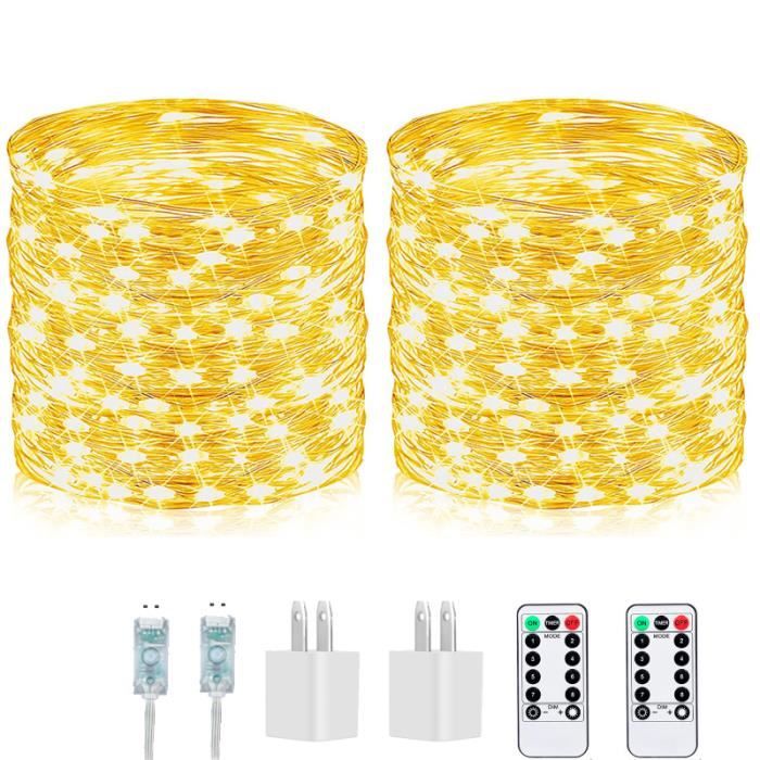 Vicloon Guirlande Lumineuse, 2PCS 10M 100LED Fil Cuivre Guirlande Lumineuse à Piles avec Télécommande pour Carnaval Fête Anniversaire Party Mariage Jardin IP65 - Blanc Chaud