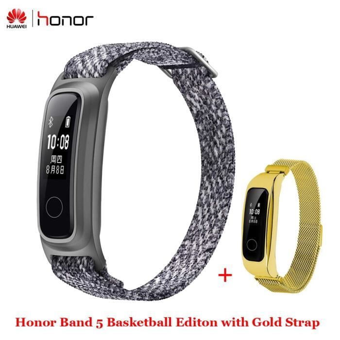 Montre connect e Huawei Honor Band 5 dition de basket ball avec bracelet en m tal bracelet intelligent AMOLED Type Grey n Gold