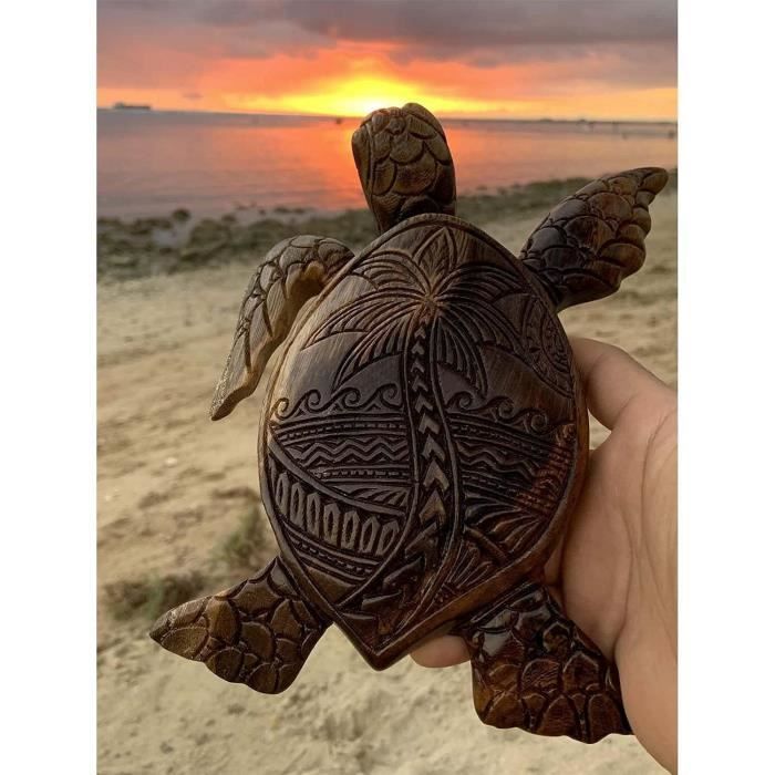 Résine De Statue De Tortue Sculptée à La Main en Bois,Nouvelle Statue De Tortue Hawaïenne Chaude Tropical en Bord De Mer pour Le Décor De La Maison 1 Ordinateur Personnel 