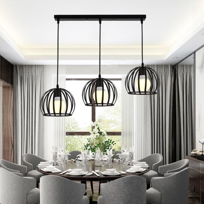 U-Do Lustre Suspension 3 Lampes en Métal Lampe de Plafond E27 Noir