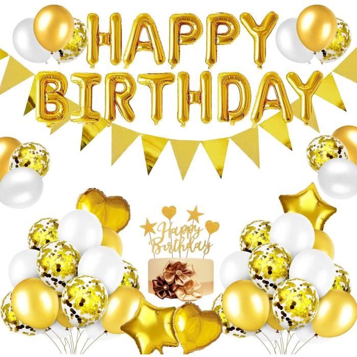 Izoel Decoration Anniversaire Ballon Anniversaire Or Blanc Pour Homme Garcon Fille Femme Banderole Joyeux Anniversaire Ballon 465 Cdiscount Maison