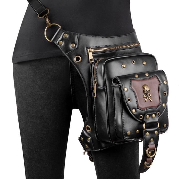 Sac bandouli?�re Norbinus - Punk Rock pour femmes - Sacoche de taille avec rivets et t??te de mort 
