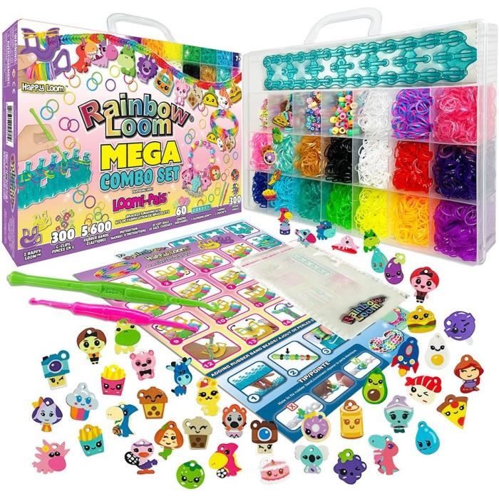 Bandai - Rainbow Loom Mega Combo Set - Fabrication de bracelets - Métier à tisser avec 5600 élastiques - Charms et Perles - CD00101