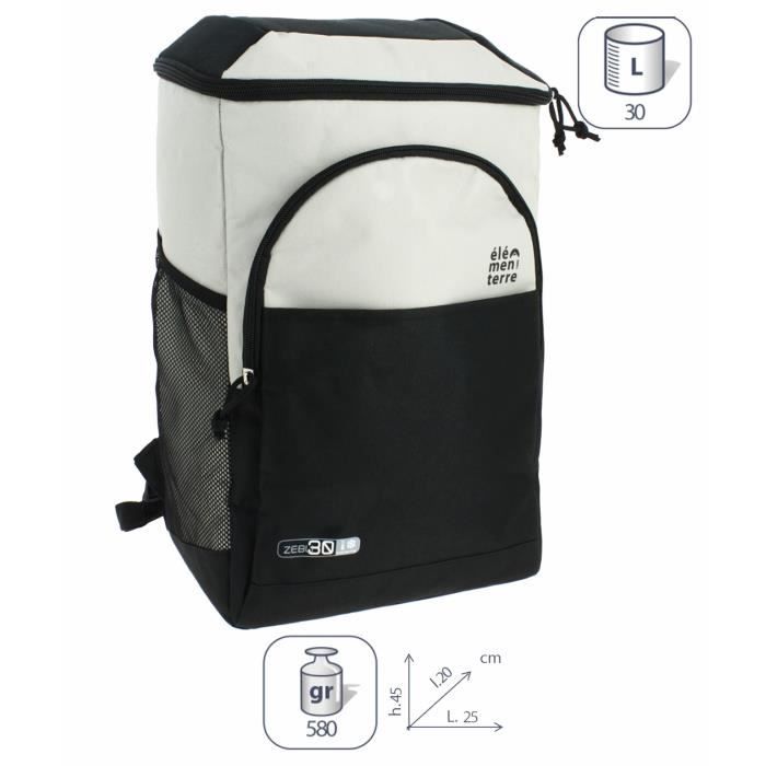 Glacière sac à dos isotherme Élémenterre Zebu - gris - 30 L