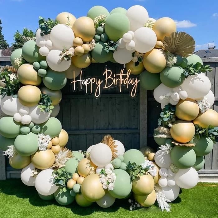 Kit d'arche de guirlande de ballon vert, or blanc vert et arche de ballon  chromé vert, fournitures de décoration de fête pour mariage douche  d'anniversaire bébé