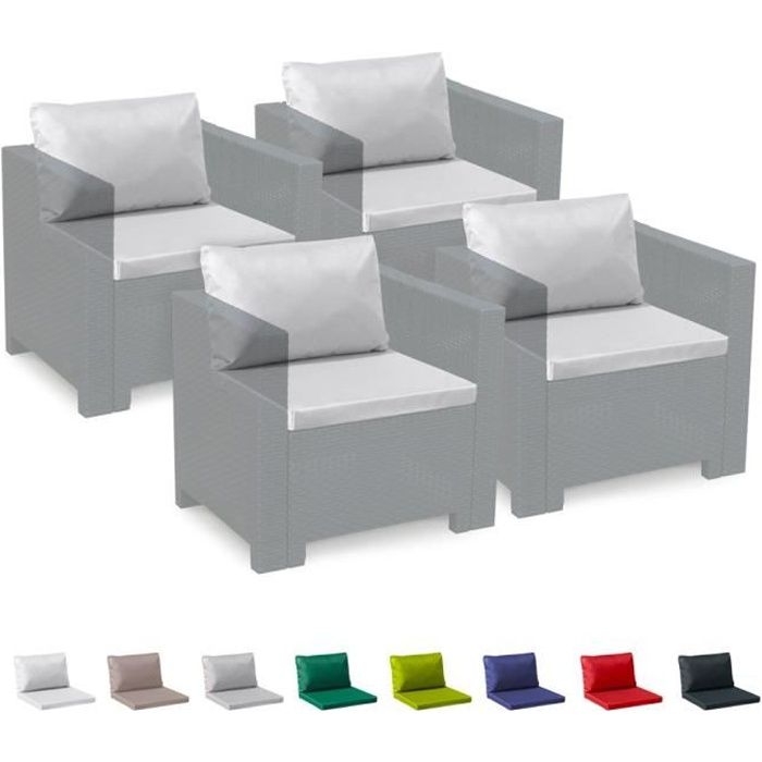 Coussins de rechange pour salon de jardin Bica Grand Soleil Rotin imperméables étanches Rotin 4 places, Couleur: Blanc