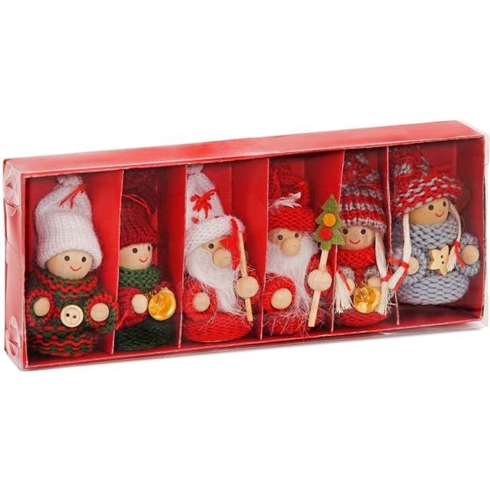 Figurine Pour Boule De Noel Brubaker Suspensions Pour Sapin De Noel 6 Pieces Lutins Bonhommes Tricotes Figurines En Bois Crochet Decoration De Noel Cdiscount Maison