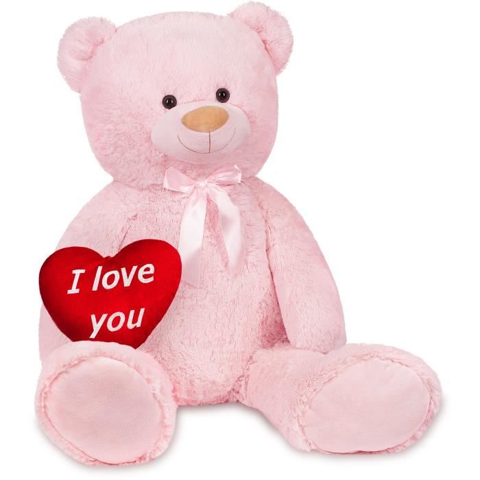Brubaker Peluche Geante Xxl Ours Nounours 100 Cm Rose Cœur En Peluche I Love You Inclus Cdiscount