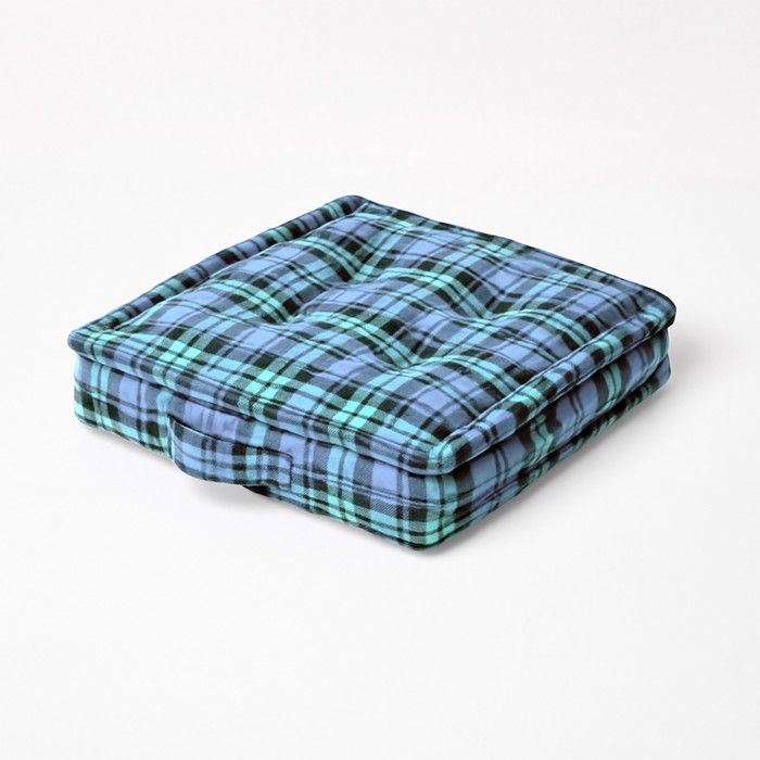 Coussin de sol - HOMESCAPES - 50 x 50 cm - Bleu - Tartan écossais - 100% Coton