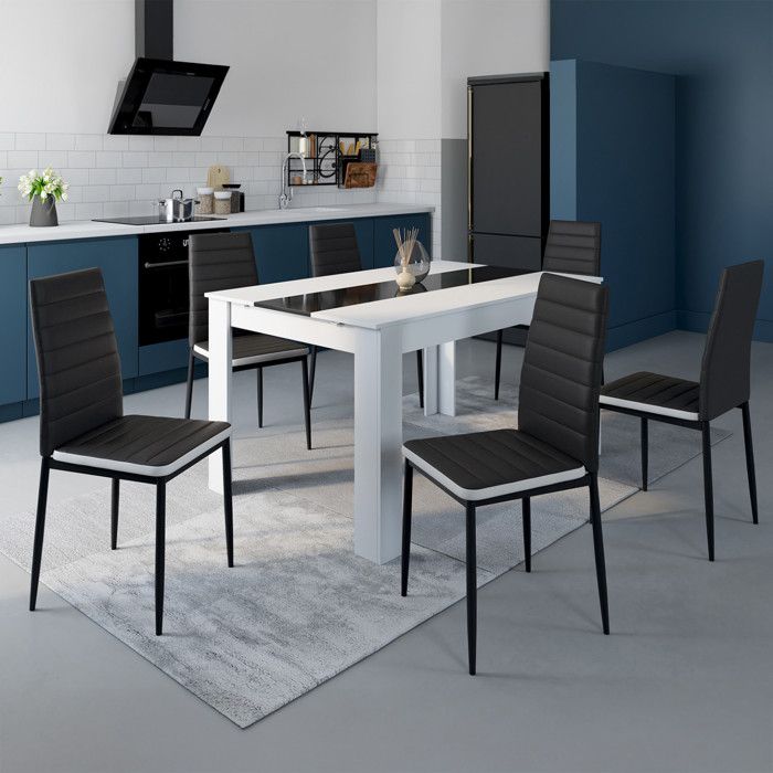 IDMARKET Lot de 6 chaises de salle à manger ROMANE assise matelassée noir