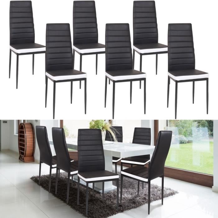 lot de 6 chaises romane noires bandeau blanc pour salle à manger
