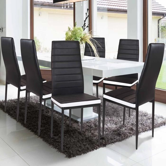 lot de 6 chaises romane noires bandeau blanc pour salle à manger