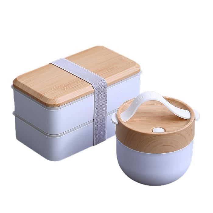 lunch box 1.4l+0.6l,bento japonais design lunch box isotherme,couche double boîte à conteneurs de préparation de repas-blanc
