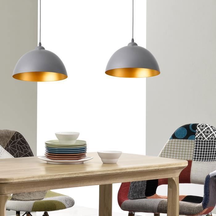 Lot de 2 Lampes à Suspension Toulon Hauteur Réglable Métal E27 Diamètre 30 cm Gris Doré