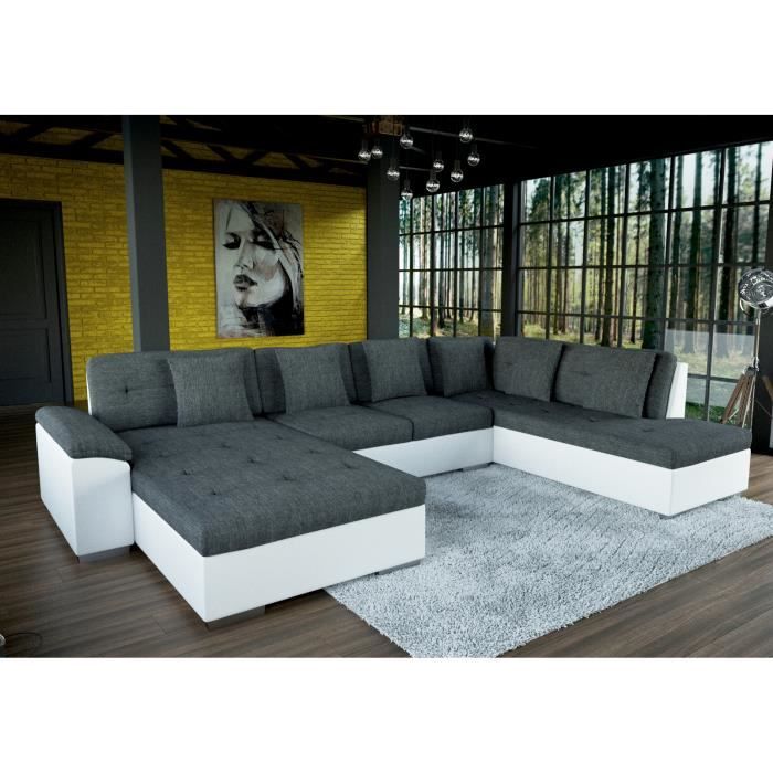 Grand Canape D Angle En U Smile Gris Et Blanc Achat Vente