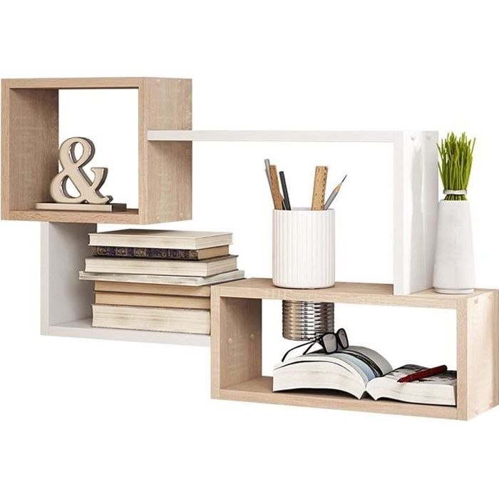 Étagère Murale Trio 005 - MEUBLES LINE - Bois et Blanc - Plaque stratifiée