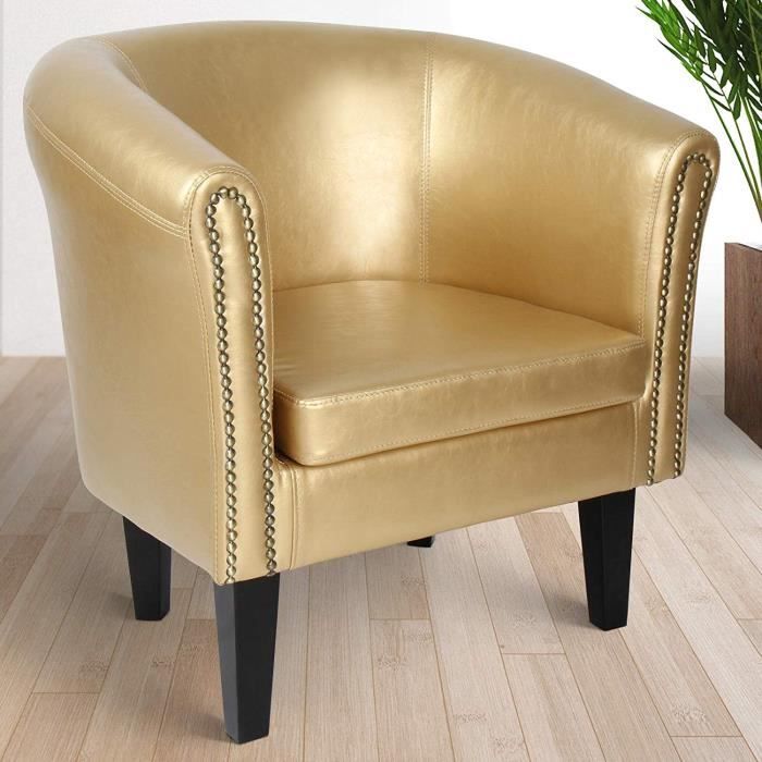 fauteuil chesterfield - miadomodo - simili cuir et bois - éléments décoratifs - doré