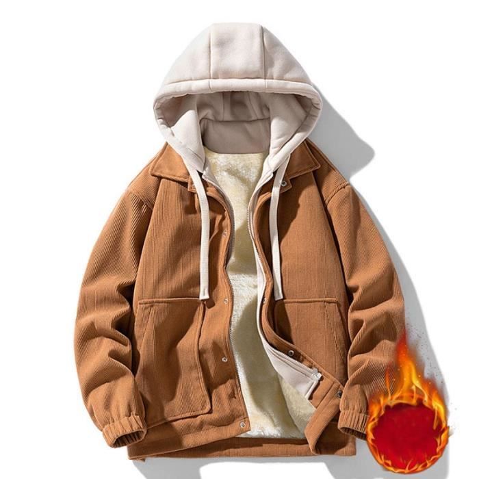 Blouson Velours C?�tel?� Homme ?? Capuche Doubl?�e Polaire Casual Veste Zippee Chaude Couleur 