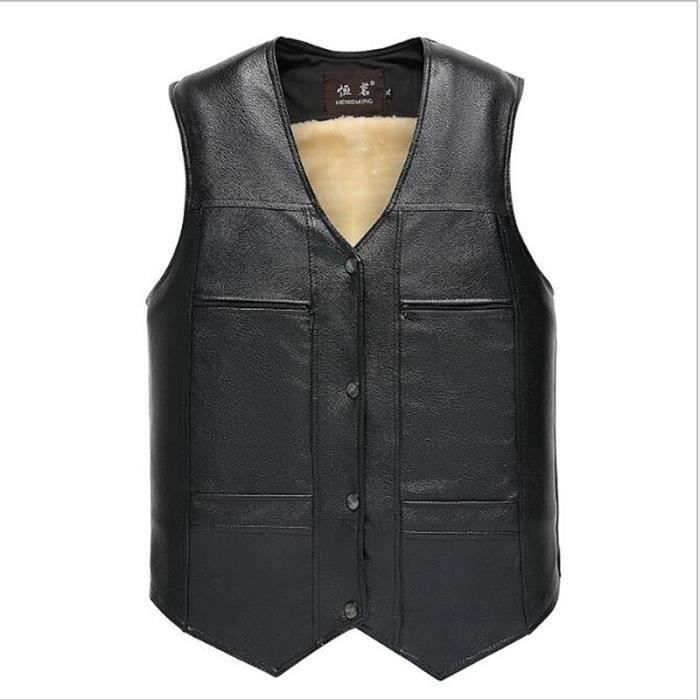 Veste en cuir sans manches pour homme Funmoon Biker Vest Gilet