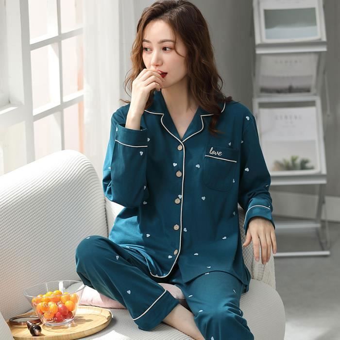 Pyjama Femme 2 Piece Ensemble de Vetement coton Printemps et automne - Bleu  Fonce Bleu fonce - Cdiscount Prêt-à-Porter