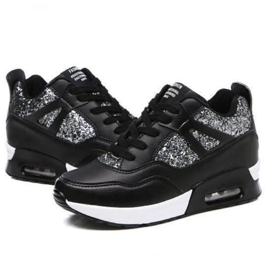 Baskets Compensées Strass Et Paillettes Pour Femme - Maille Respirante, Sans Lacets, Talon Plat - Taille 36-42
