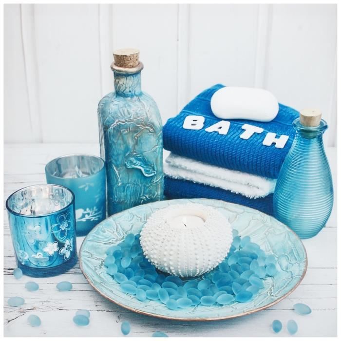 Tableau Toile Cadre Inscription SPA Salle De Bain Bath 40 x 40 cm Bleu -  Cdiscount Maison