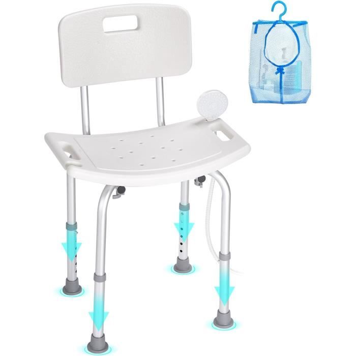 Siège De Douche Réglable En Hauteur AREBOS - Chaise De Douche Avec Poignées, Blanc - Neuf