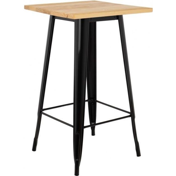 Table Haute LIX en Bois Noir Bois Naturel - Cdiscount Maison