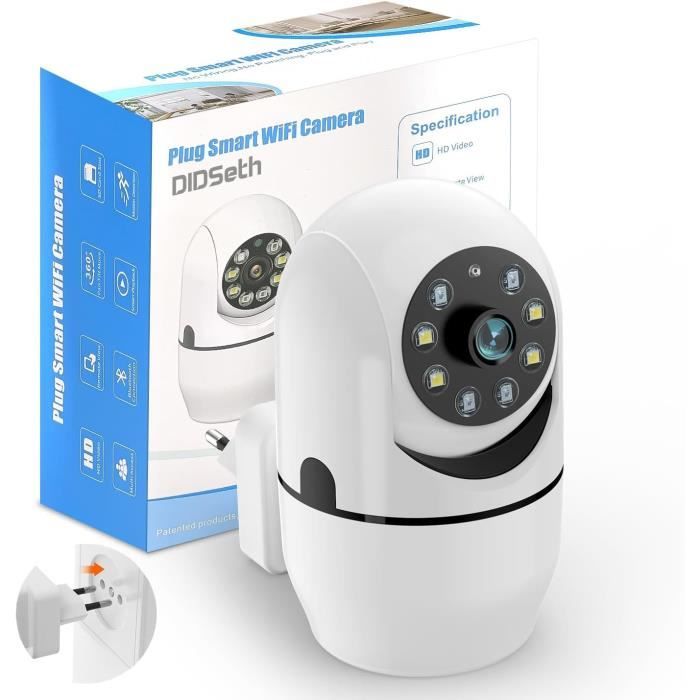 Caméra Surveillance WiFi Intérieure 360° 2K 3MP - Vision Nocturne, Détection Humaine, Audio Bidirectionnel, Carte 32 Go Incluse