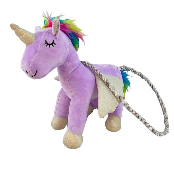 Sac Bandoulière Licorne Peluche + Bijoux Pour Fille – Kit Cadeau Fête & Déguisement Enfant Sac à Main Peluche Licorne
