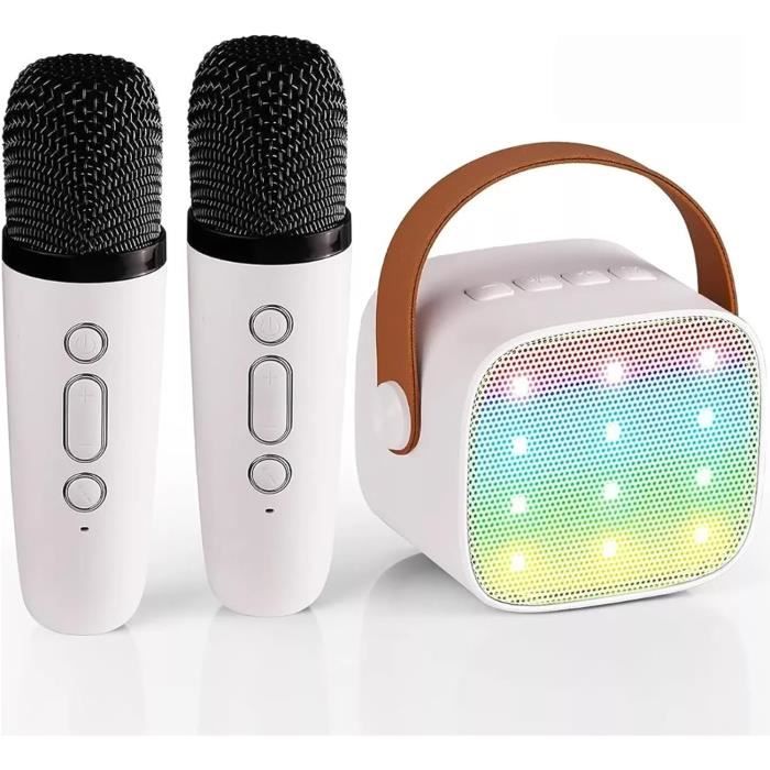 Joellfuner Micro Karaoké Portable – Mini Machine Avec 2 Micros Sans Fil, Bluetooth, LED, TF, FM, Rose, Cadeau Enfant (4G)