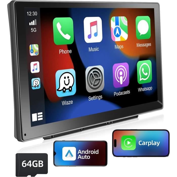 Autoradio Portable CarPlay & Android Auto Sans Fil - Écran Tactile 7 Pouces, Support Ventouse, Compatible La Plupart Des Voitures