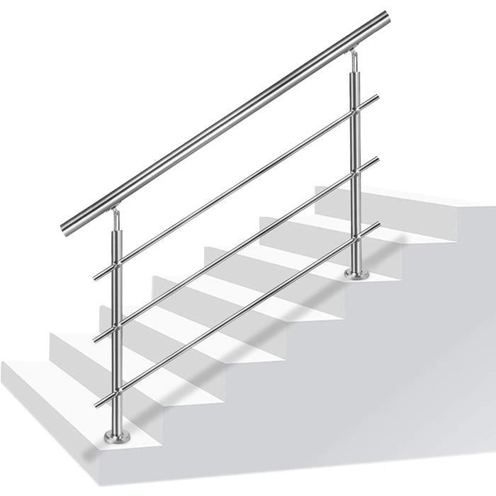 UISEBRT Rampe Escalier Acier Inoxydable avec 3 Tiges 160cm Main Courante pour Escalier Balustrade Balcon