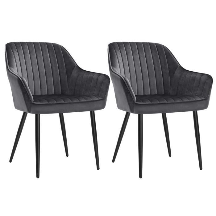 Chaises de Salle à Manger - VASAGLE - Lot de 2 Fauteuils Velours Gris - Pieds en métal Chaises de Salle à Manger - VASAGLE - Lot de 2 Fauteuils Velours Gris - Pieds en métal