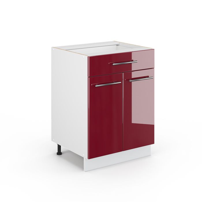Vicco Meuble Bas De Cuisine Rouge Bordeaux Haute Brillance 80cm Avec Tag Re Sans Pt