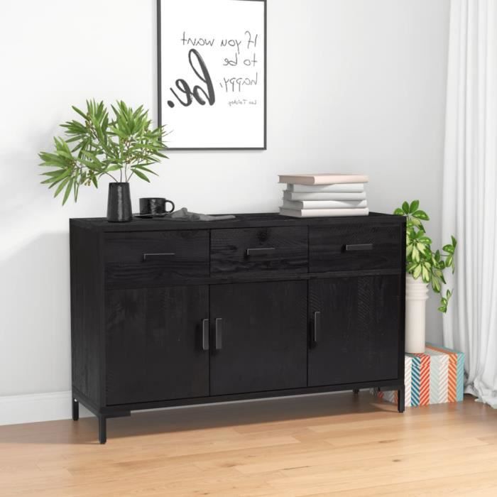 vidaXL Buffet Noir 110x35x70 cm Bois de pin massif 349920