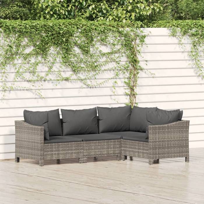 vidaXL Salon de Jardin avec Coussins 4 pcs Ensemble de Meubles de Terrasse Mobilier dExtérieur Canapé de Patio Moderne 3187272