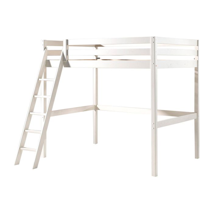 Lit mezzanine Vipack Pino 140x200 Blanc - Bois massif - A lattes - Pour 2 personnes