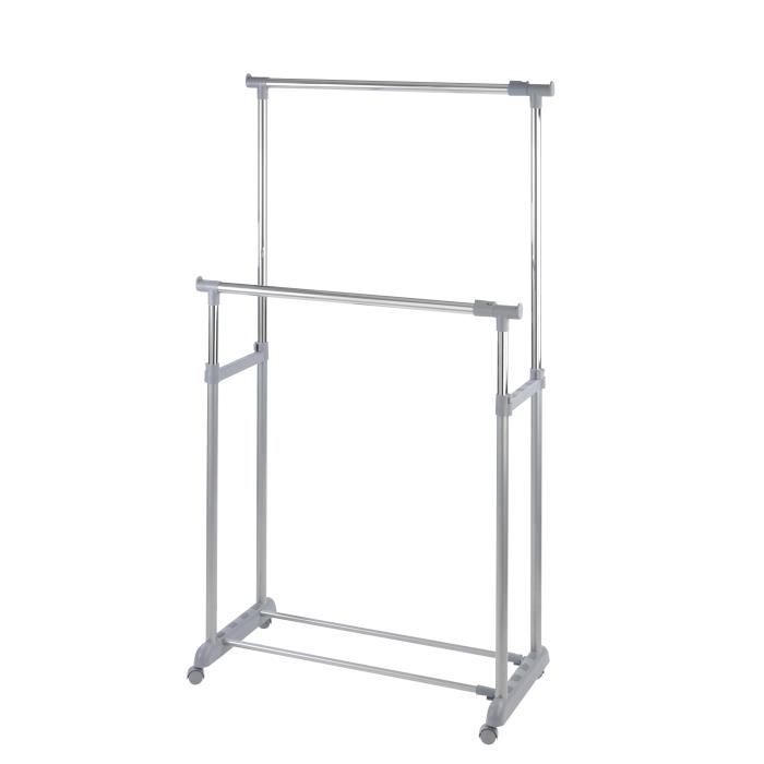 Portant à Vêtements Double à Roulettes - Extensible 110-160cm, Charge 15kg